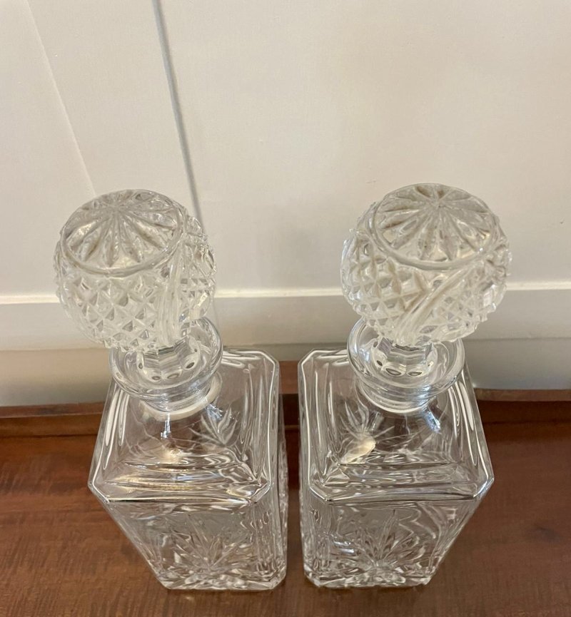Pair of Antique Edwardian Quality Cut Glass Decanters - Image 2